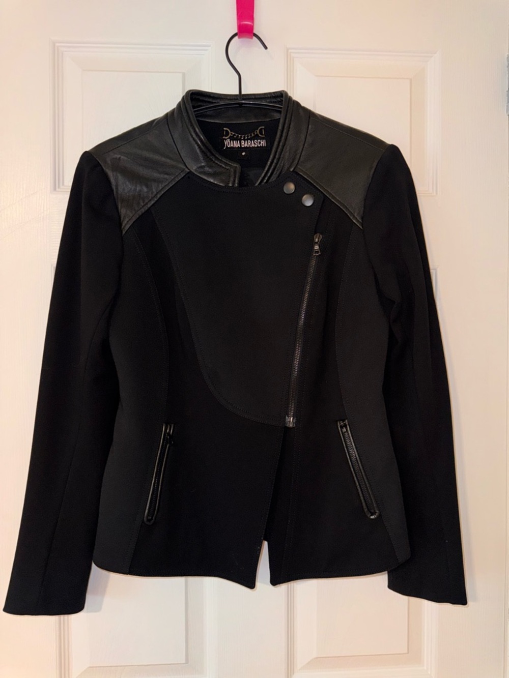 Yoana Baraschi Black Mixed-Media Asymmetrical Zip Jacket